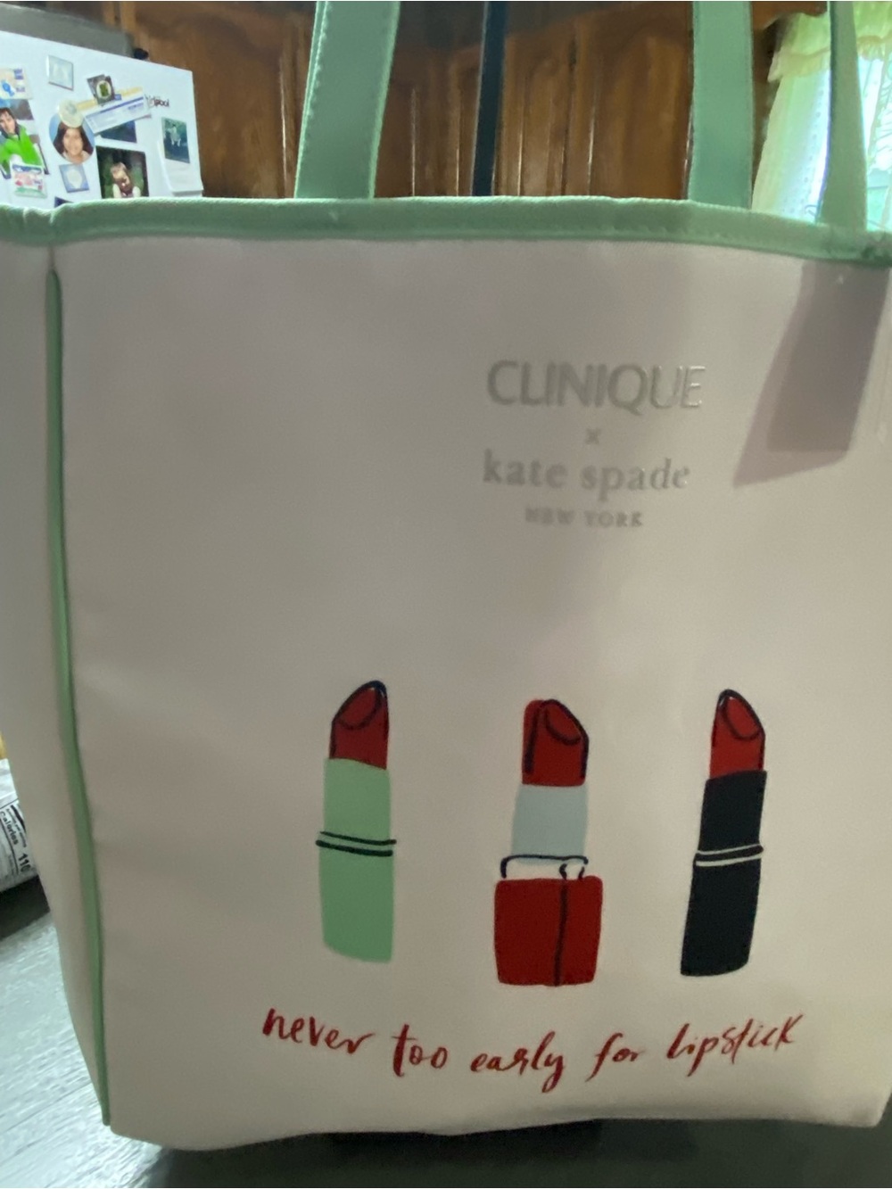 Clinque & Kate Spade tote white with green trim - Picture 4 of 7